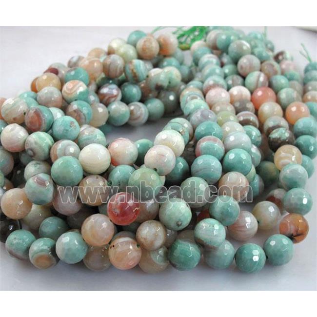 green Agate Stone Beads, faceted round, amazonited