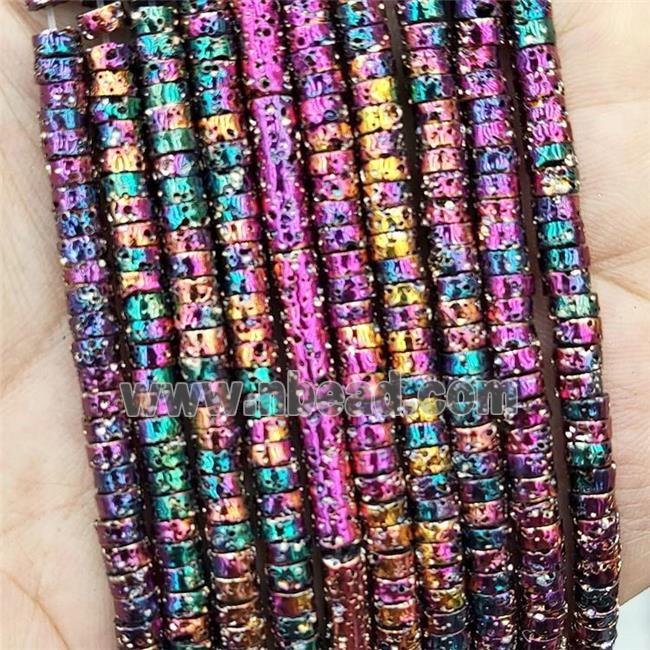 Assembled Lava Heishi Beads Rainbow Electroplated