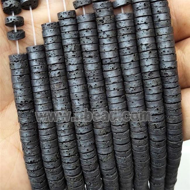Black Assembled Lava Heishi Beads Spacers