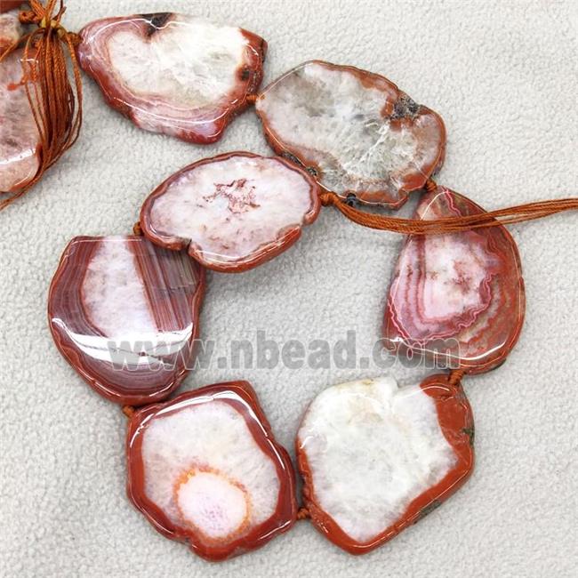 Red Agate Druzy Slice Beads Freeform Natural Color