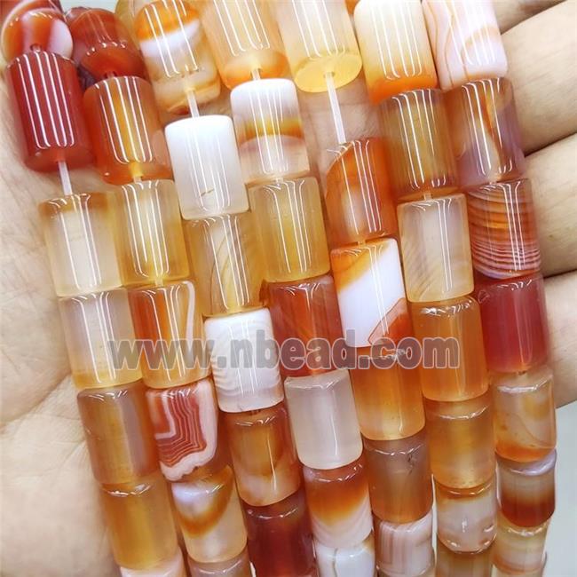 Natural Stripe Agate Tube Beads Banded Red