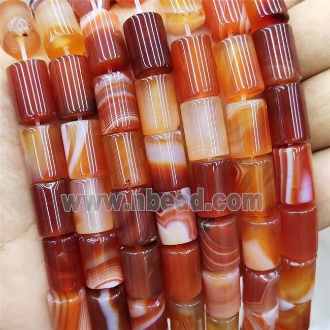Natural Stripe Agate Tube Beads Banded Red