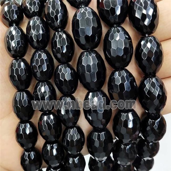 Natural Black Onyx Agate Beads Faceted Barrel