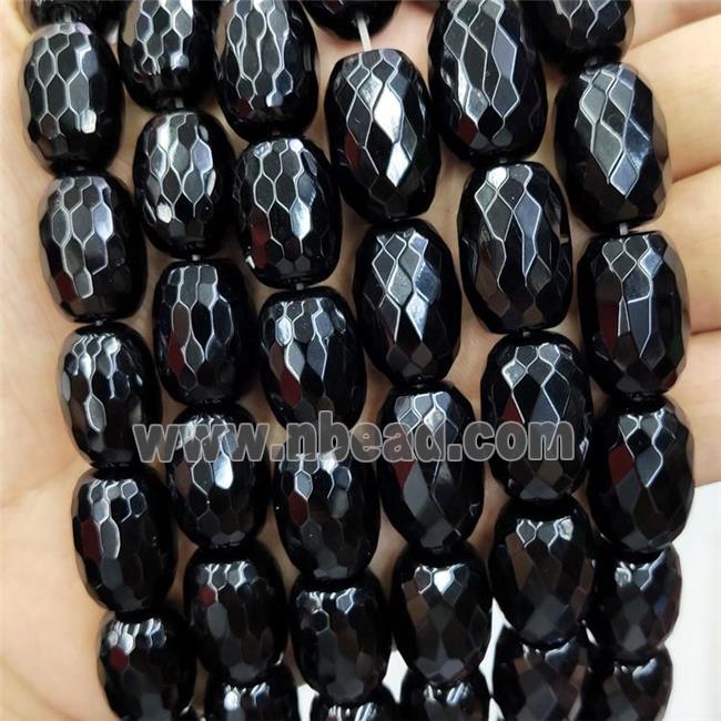 Natural Black Onyx Agate Barrel Beads Faceted