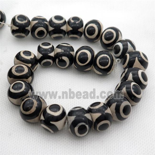 Tibetan Agate Beads Rondelle Smooth Black White Evil Eye