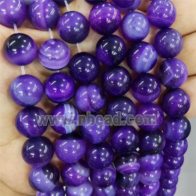 Natural Stripe Agate Beads Purple Dye Smooth Round