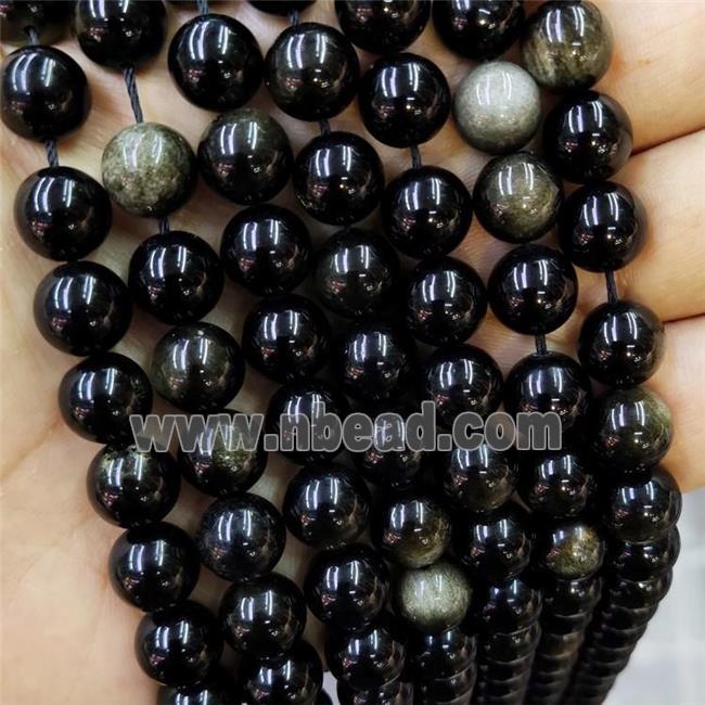 Natural Obsidian Beads Gold Flash Smooth Round