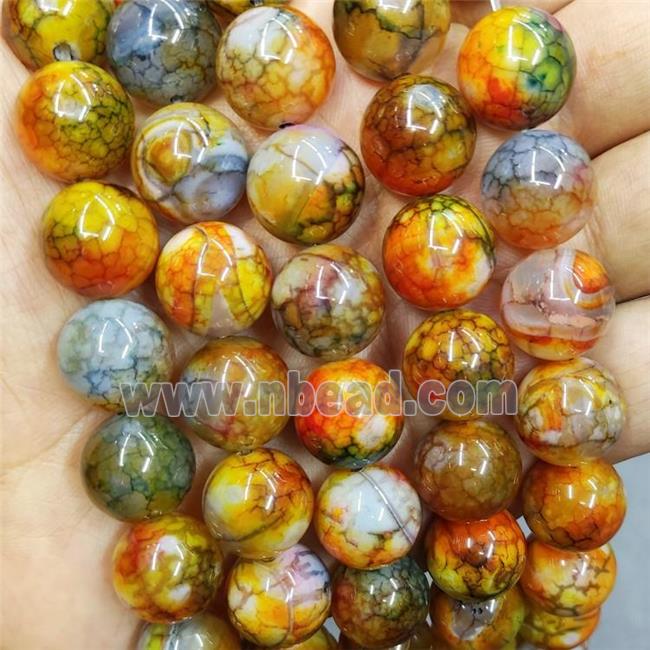 Natural Veins Agate Beads Orange Dye Smooth Round