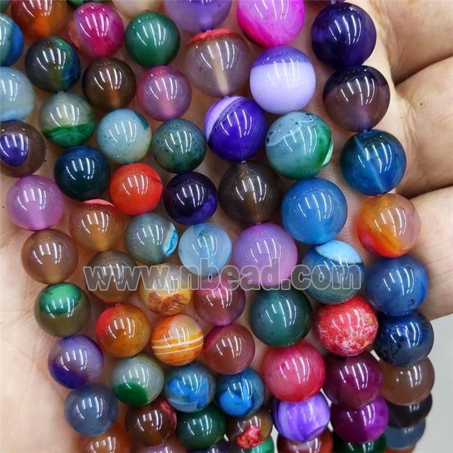 Natural Agate Beads Dye Mixed Color Smooth Round