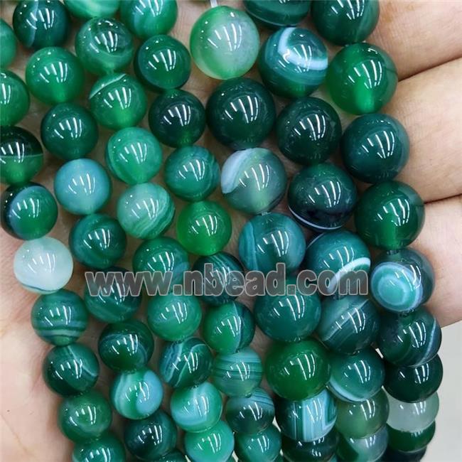 Natural Stripe Agate Beads Green Dye Smooth Round