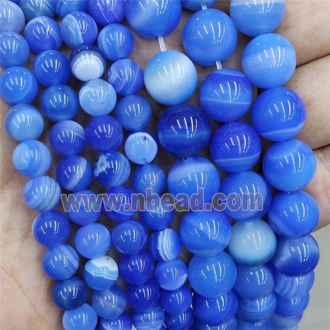 Natural Stripe Agate Beads Banded Blue Dye Smooth Round