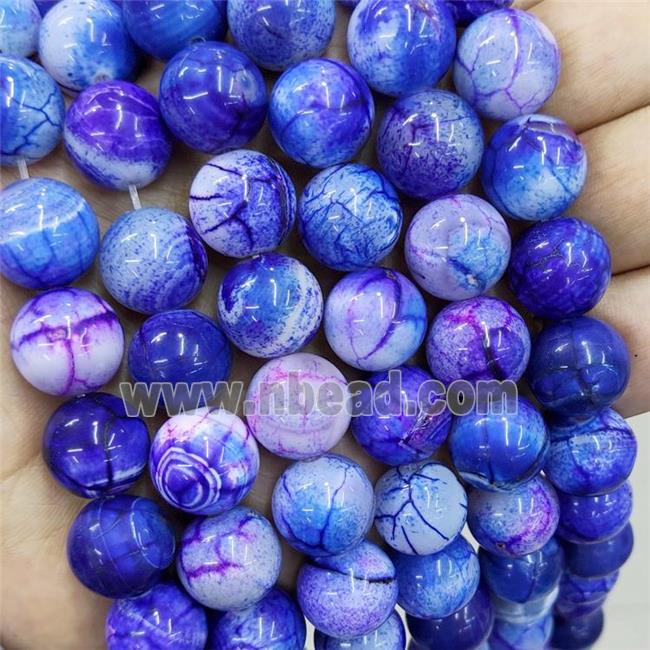 Natural Agate Beads Fired Blue Dye Smooth Round