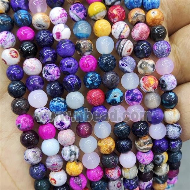 Natural Fire Agate Beads Dye Mixed Color Smooth Round