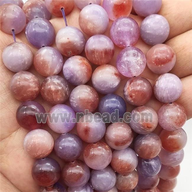 Round Jade Beads Peach Purple Dye Smooth