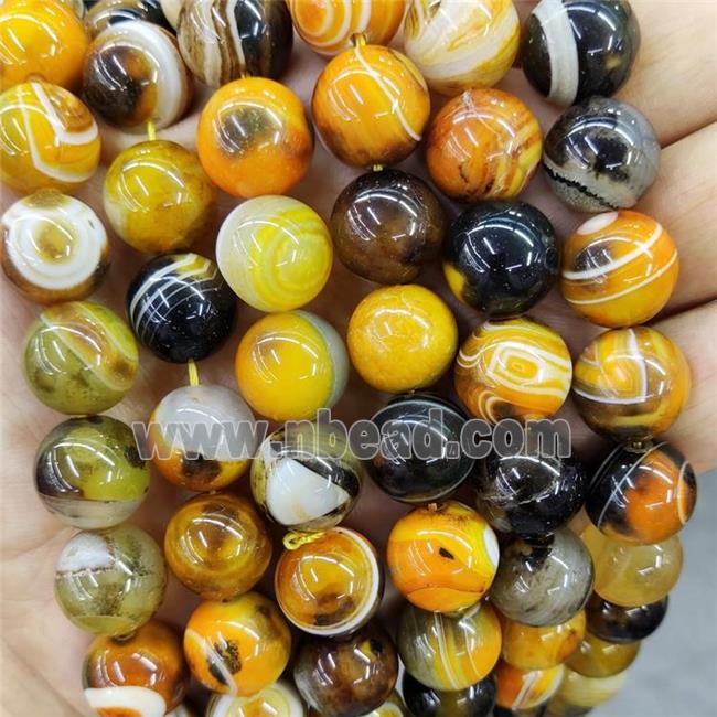 Natural Striped Agate Beads Yellow Dye Band Smooth Round