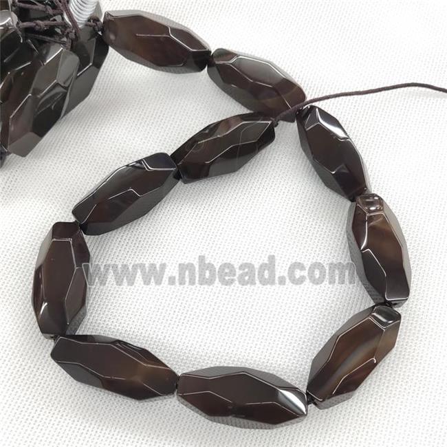Natural Agate Barrel Beads Black Dye Faceted