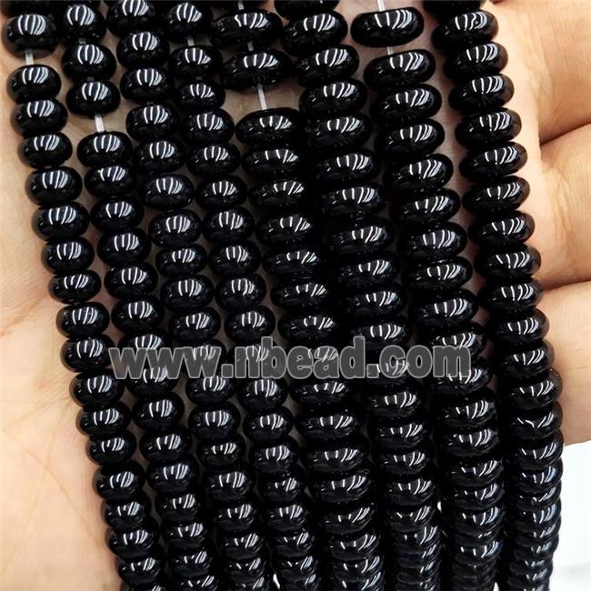 Natural Black Onyx Agate Rondelle Beads Smooth