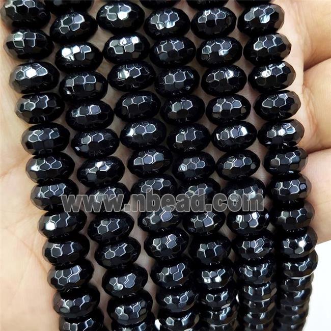 Natural Black Onyx Agate Beads Faceted Rondelle