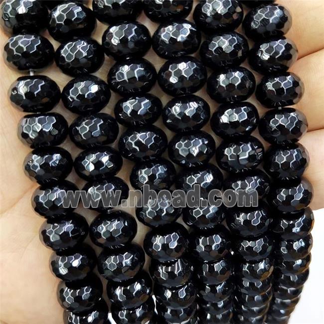 Natural Black Onyx Agate Rondelle Beads Faceted