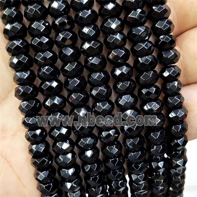 Natural Onyx Agate Beads Black Faceted Rondelle