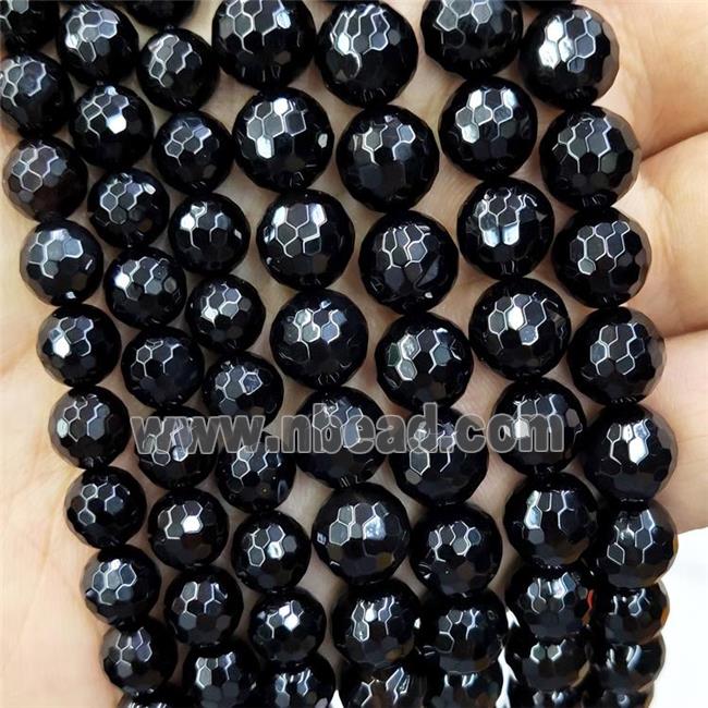 Natural Black Onyx Agate Beads Faceted Round