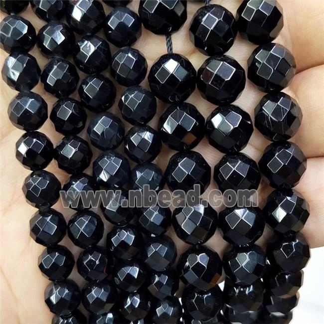 Natural Onyx Agate Beads Faceted Round Black