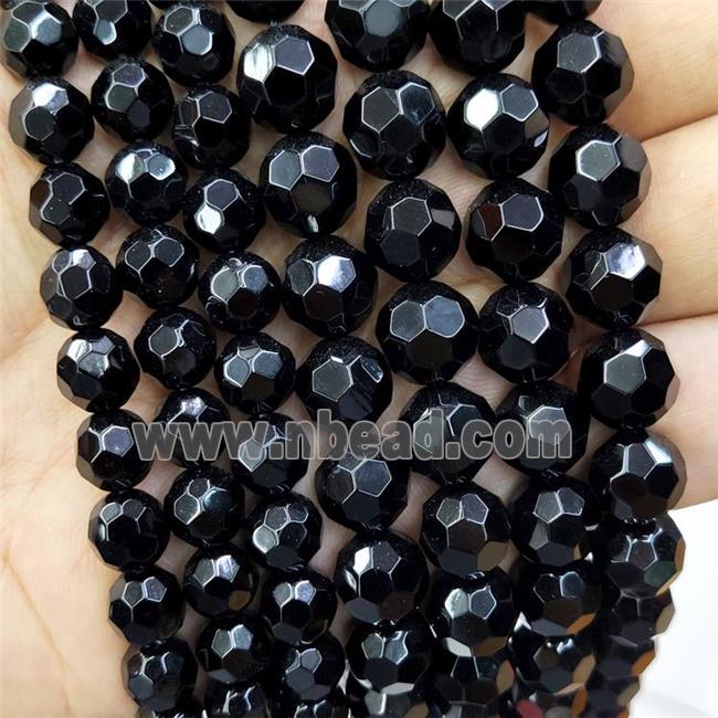 Natural Black Onyx Agate Round Beads Faceted