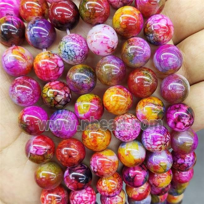 Natural Veins Agate Beads Multicolor Dye Smooth Round