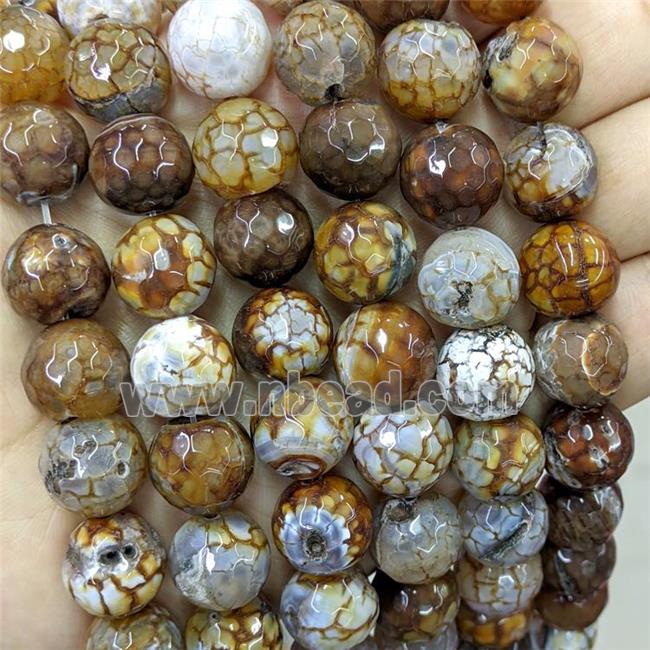 Natural Veins Agate Beads Coffee Dye Faceted Round