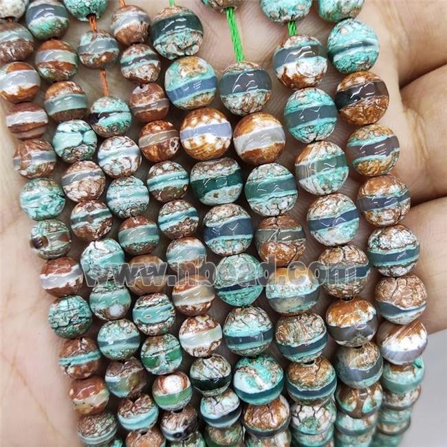 Tibetan Style Agate Beads Green Faceted Round