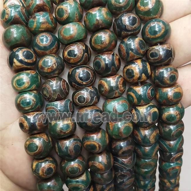 Tibetan Agate Beads Green Eye Smooth Rondelle