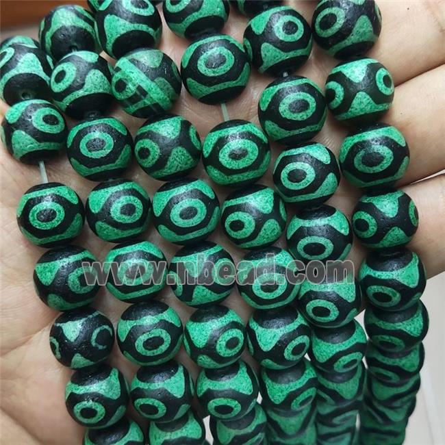 Tibetan Agate Beads Green Eye Round