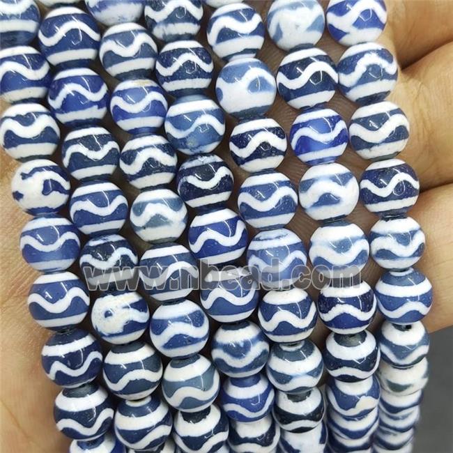 Tibetan Agate Beads Blue Wave Smooth Round