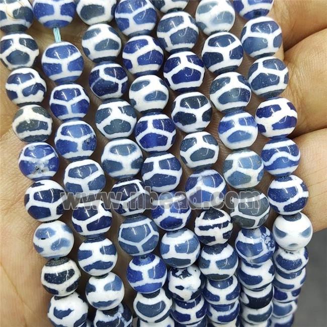 Tibetan Agate Beads Blue Turtleback Smooth Round