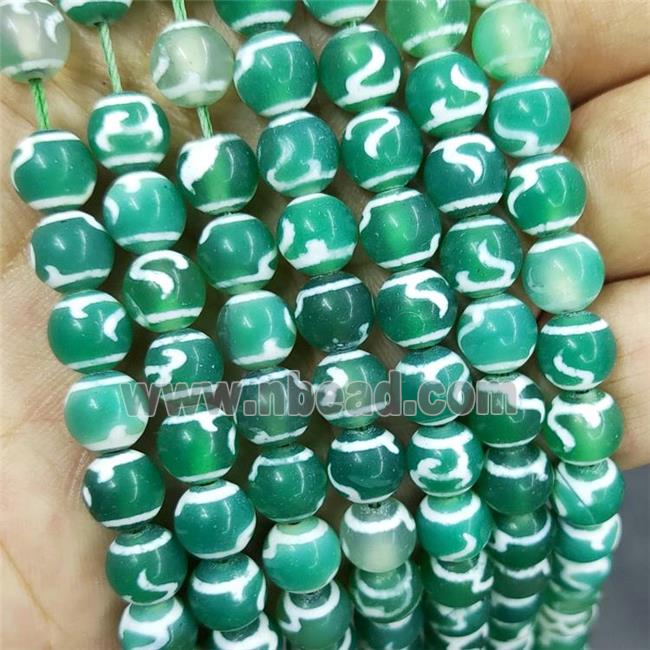 Tibetan Agate Beads Green Smooth Round