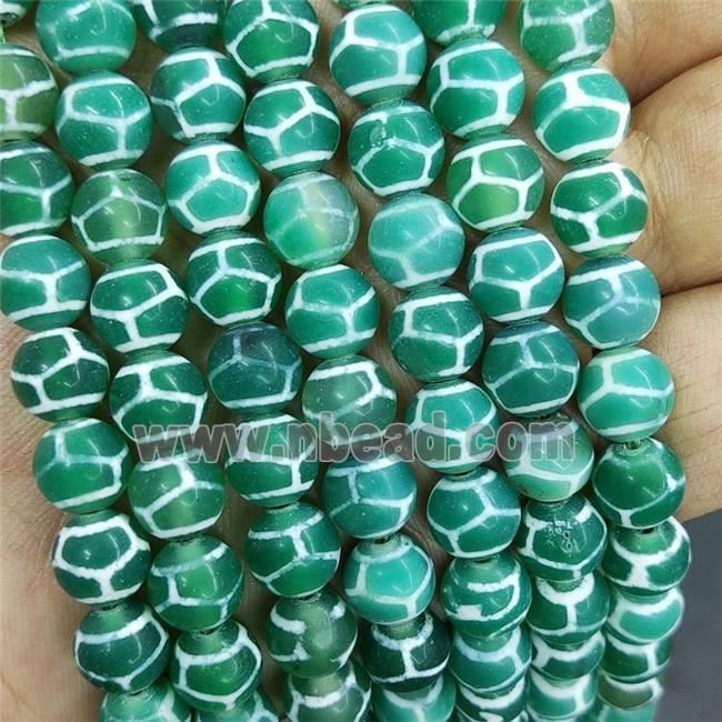 Tibetan Agate Beads Green Turtleback Smooth Round