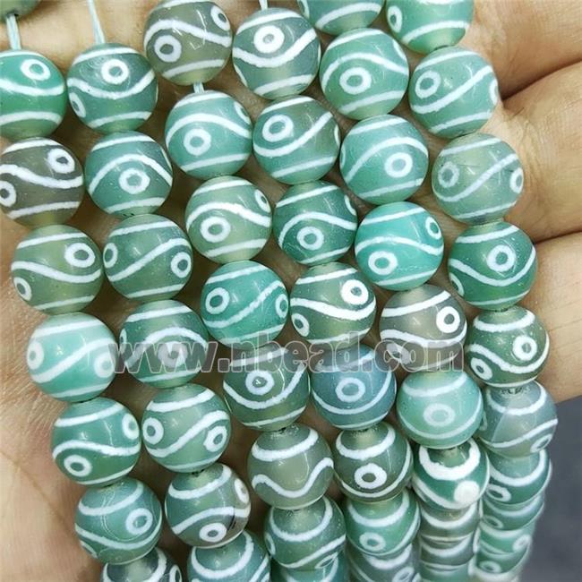 Tibetan Agate Beads Green Eye Smooth Round