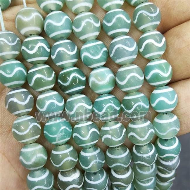 Tibetan Agate Beads Green Wave Smooth Round