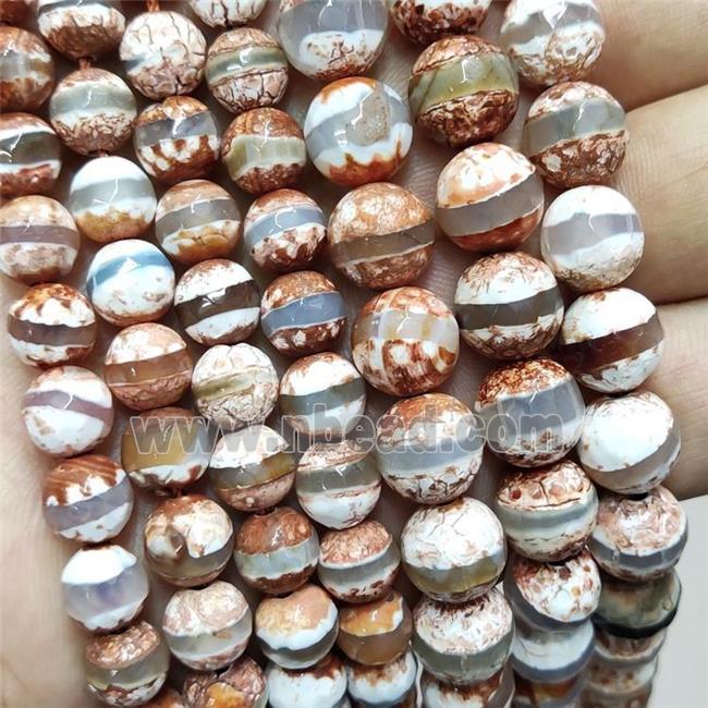 Tibetan Agate Beads Faceted Round Line Brown