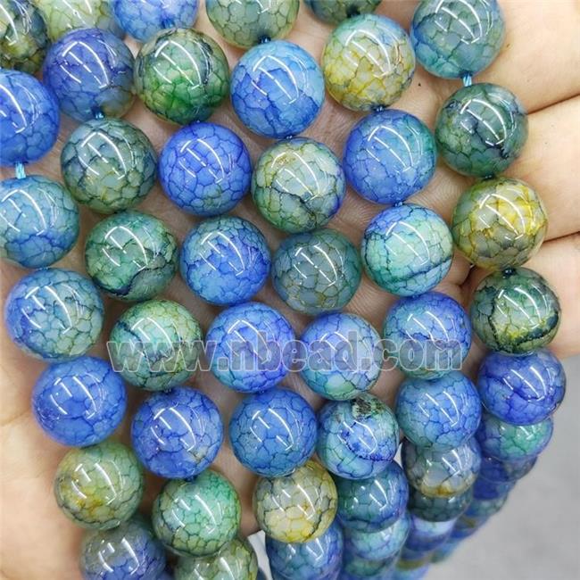 Natural Veins Agate Beads Blue Green Dye Smooth Round