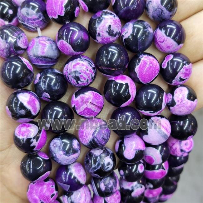 Hotpink Fire Agate Beads Black Smooth Round Dye