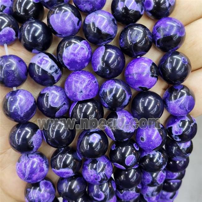 Purple Fire Agate Beads Black Smooth Round Dye