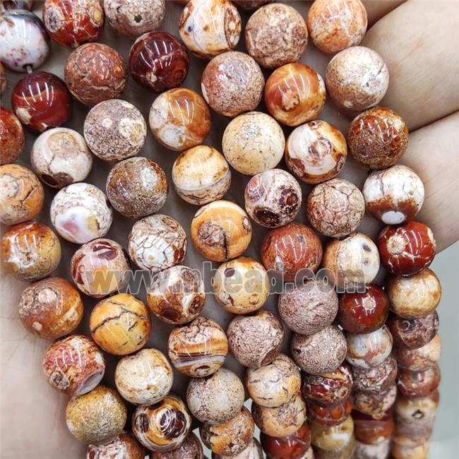 Orange Fired Agate Beads Smooth Round