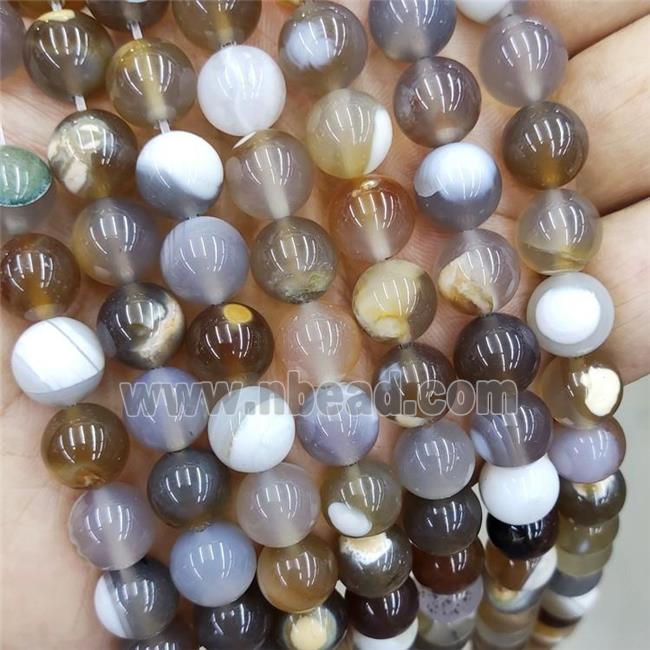 Natural Gray Agate Beads Fire Smooth Round