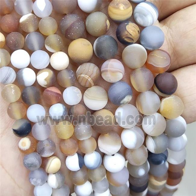 Natural Gray Agate Beads Fire Matte Round