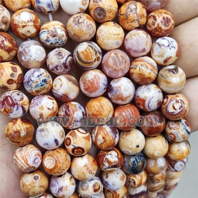Natural Agate Beads Fired Orange Dye Smooth Round
