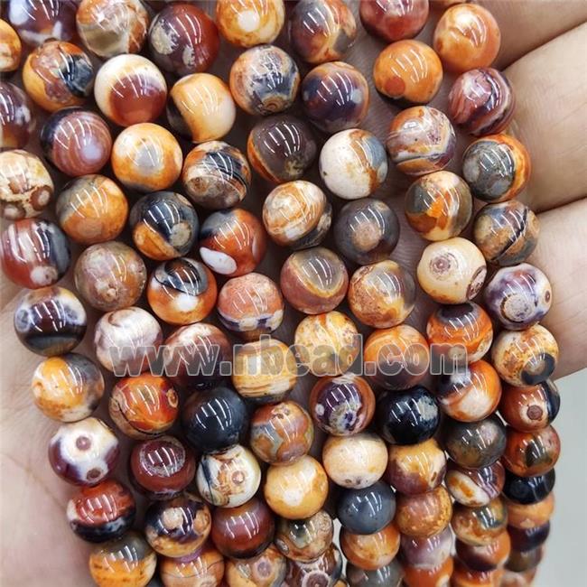 Natural Agate Beads Fired Black Orange Dye Smooth Round