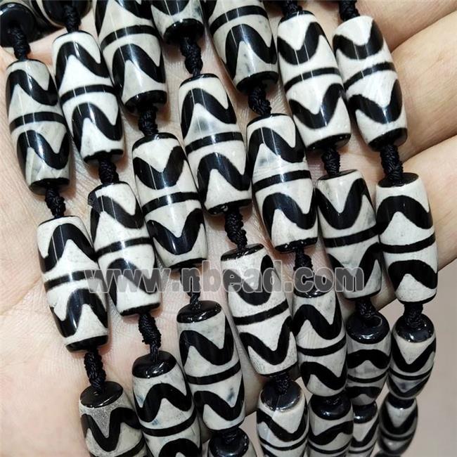 Tibetan Style Agate Rice Beads Wave White Black