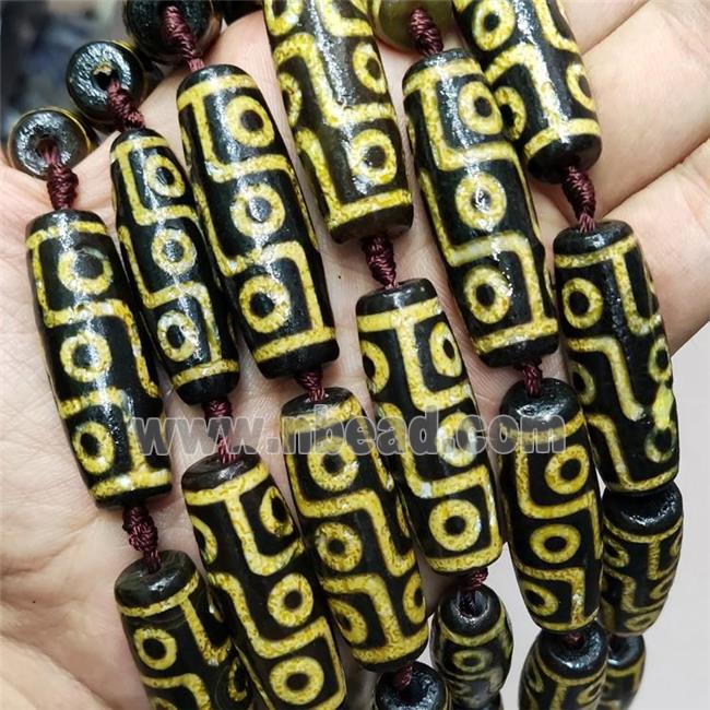 Tibetan Agate Rice Beads Yellow Evil Eye Black