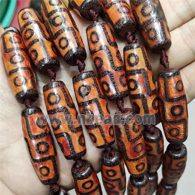 Tibetan Style Agate Barrel Beads Evile Eye Orange Rice